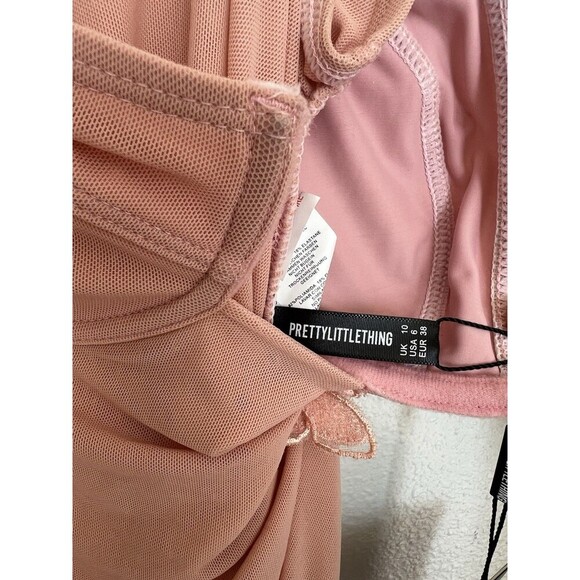 Prettylittlething Pink Butterfly Embroidered Sheer Mesh Bodycon Mini Dress 6 - Picture 9 of 10